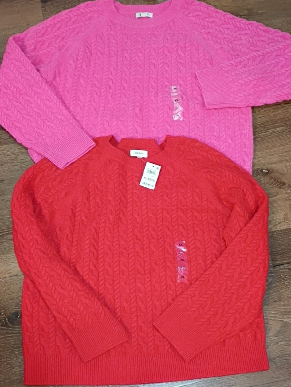 Lot Of 2 NWT On 34th Cable-Knit Crewneck Sweater - Pink and Red